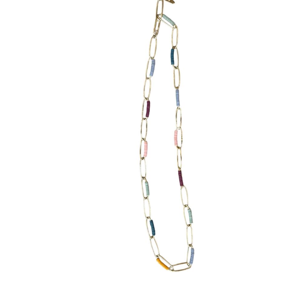 Stella & Dot Gold Beaded Chain Necklace Women’s Long Link Grecian Summer